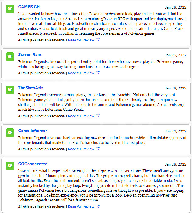 《寶可夢傳說阿爾宙斯》媒體評分高嗎?遊戲媒體評分一覽 《寶可夢傳說阿爾宙斯》媒體評分高嗎?遊戲媒體評分一覽