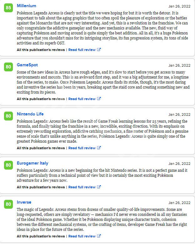 《寶可夢傳說阿爾宙斯》媒體評分高嗎?遊戲媒體評分一覽 《寶可夢傳說阿爾宙斯》媒體評分高嗎?遊戲媒體評分一覽