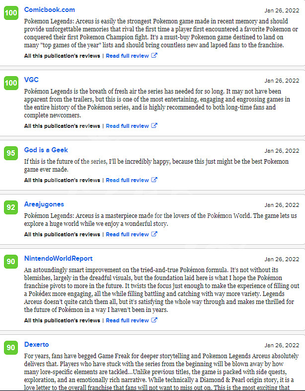 《寶可夢傳說阿爾宙斯》媒體評分高嗎?遊戲媒體評分一覽 《寶可夢傳說阿爾宙斯》媒體評分高嗎?遊戲媒體評分一覽