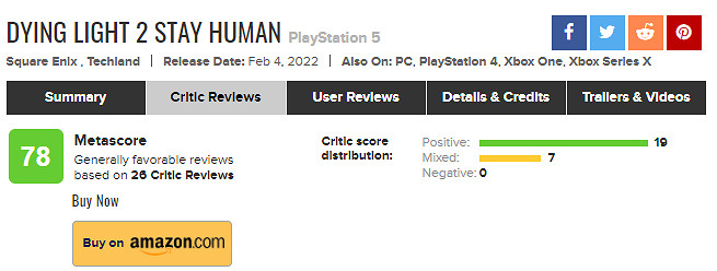 《垂死之光2》媒體評分解禁 M站均分78 《垂死之光2》媒體評分解禁 M站均分78