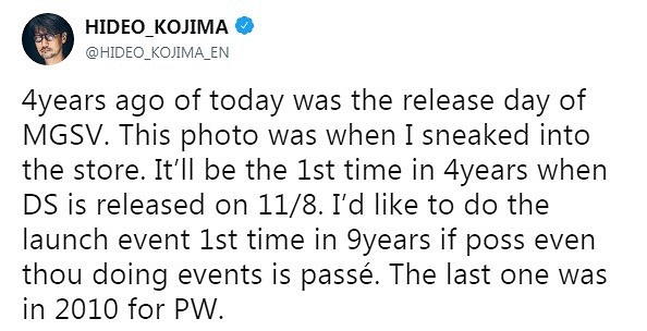 《潛龍諜影5:幻痛》發售4周年 小島曬出舊日與遊戲合影 《潛龍諜影5:幻痛》發售4周年 小島曬出舊日與遊戲合影
