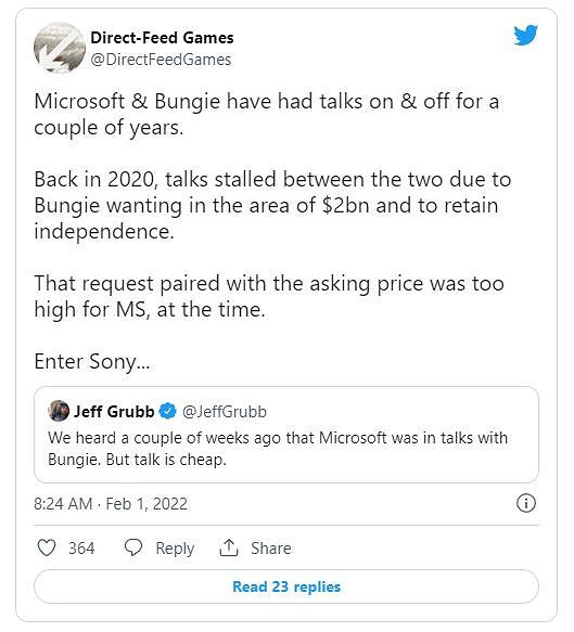 網傳在被索尼收購之前Bungie曾與微軟進行過談判 網傳在被索尼收購之前Bungie曾與微軟進行過談判
