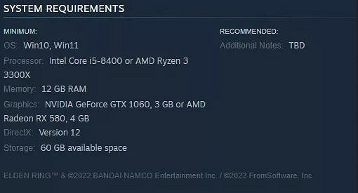 《艾爾登法環》Steam配置要求上線後迅速被撤下 《艾爾登法環》Steam配置要求上線後迅速被撤下