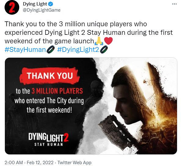 Techland:《垂死之光2》首周玩家人數突破三百萬 Techland:《垂死之光2》首周玩家人數突破三百萬