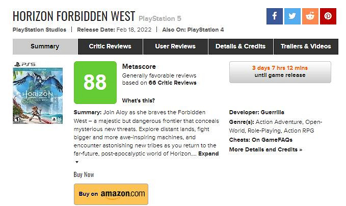 《地平線：西域禁地》媒體評分解禁 MC站均分88