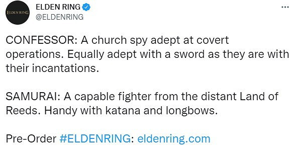 《艾爾登法環》懺悔者與武士職業截圖 武士很強悍 《艾爾登法環》懺悔者與武士職業截圖 武士很強悍