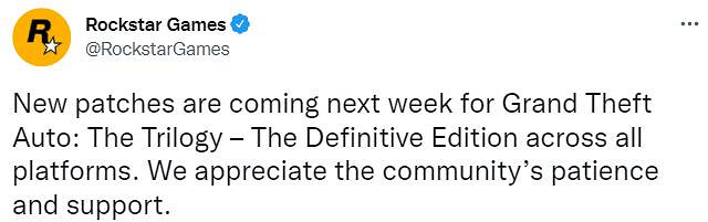 《GTA:三部曲-終極版》新更新檔下周發佈 登陸全平台 《GTA:三部曲-終極版》新更新檔下周發佈 登陸全平台