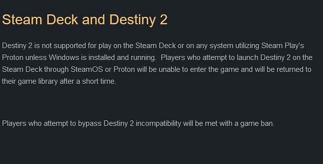 《天命2》不會支援Steam Deck 試圖繞過會被封禁 《天命2》不會支援Steam Deck 試圖繞過會被封禁