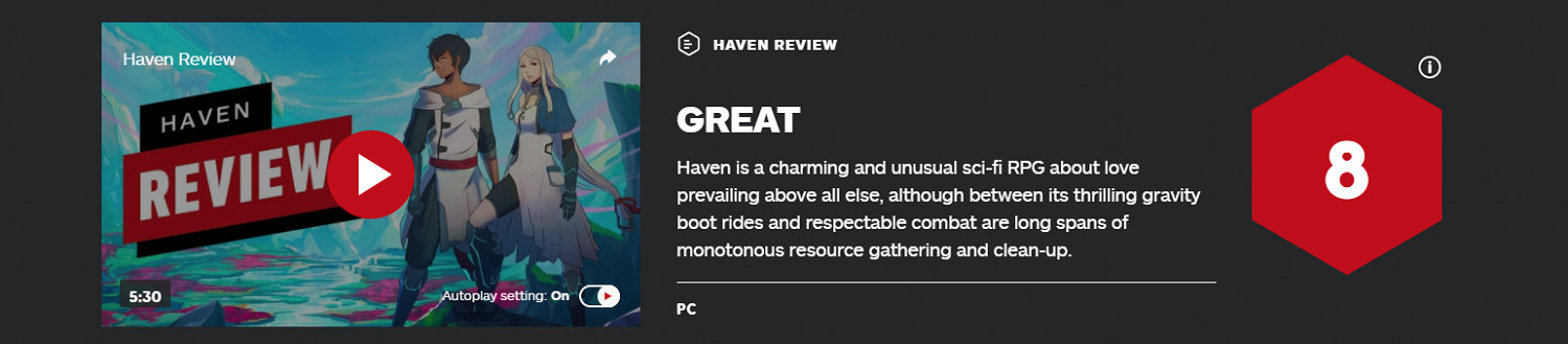 《Haven》IGN 8分:不僅著眼於故事還著眼於愛情 《Haven》IGN 8分:不僅著眼於故事還著眼於愛情
