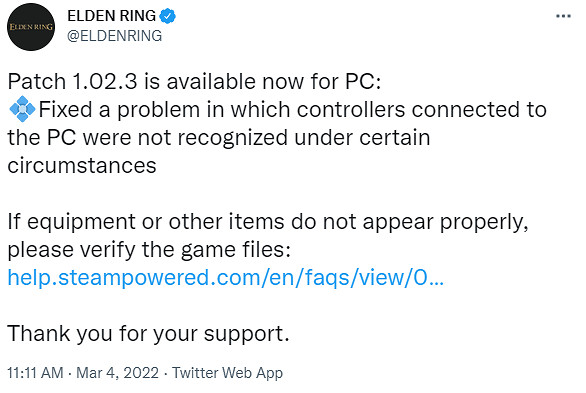 《艾爾登法環》PC版1.02.3更新檔上線 修復搖桿無法識別問題 《艾爾登法環》PC版1.02.3更新檔上線 修復搖桿無法識別問題
