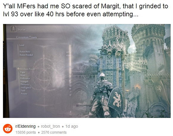 《艾爾登法環》新手玩家害怕打不過惡兆 就練到93級 《艾爾登法環》新手玩家害怕打不過惡兆 就練到93級