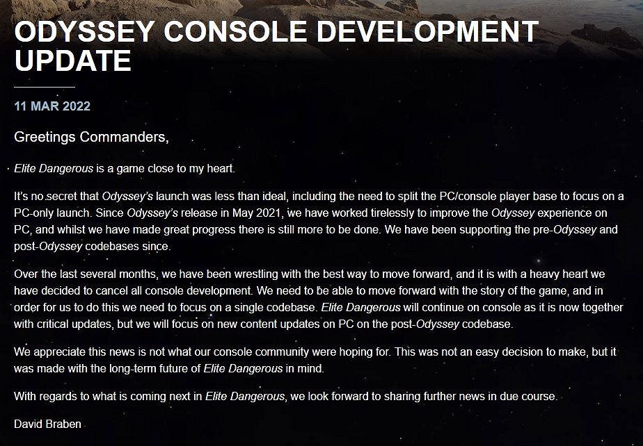 《精英:危機四伏》主機版暫停開發 將優先專注於PC版 《精英:危機四伏》主機版暫停開發 將優先專注於PC版