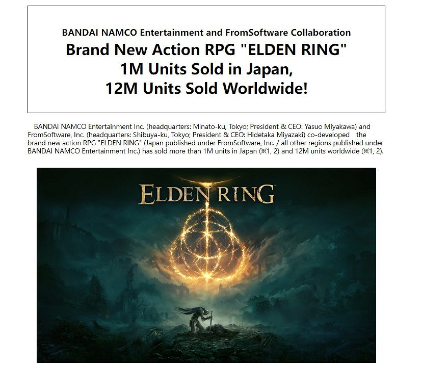 宮崎英高：《艾爾登法環》已賣出1200萬份 我很驚訝！