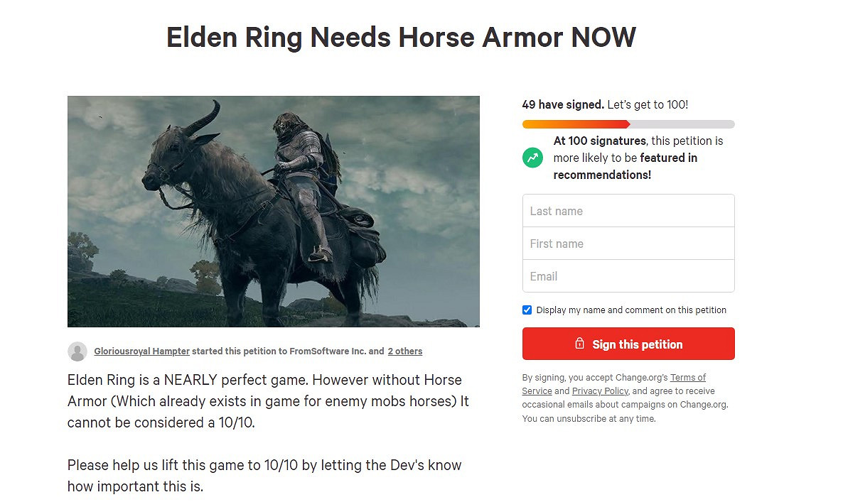 讓《艾爾登法環》更棒!玩家請願官方為坐騎加入馬甲系統! 讓《艾爾登法環》更棒!玩家請願官方為坐騎加入馬甲系統!