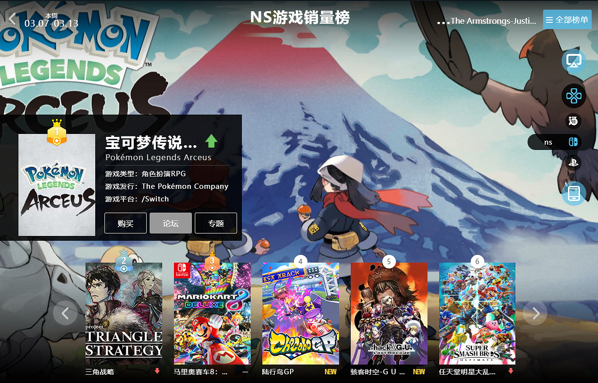 03.07-03.13全球遊戲銷量榜：《艾爾登法環》依舊堅挺