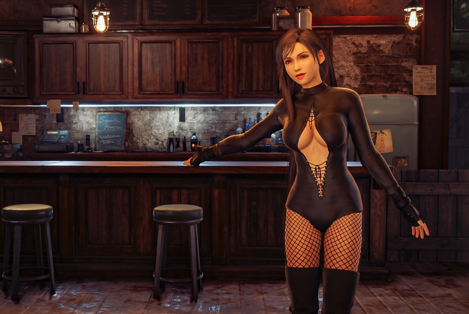 《FF7重製版》蒂法新mod：黑色緊身衣+性感漁網襪！