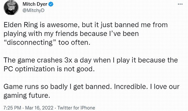 高譚騎士編劇：《艾爾登法環》連網差 我掉線頻繁被ban