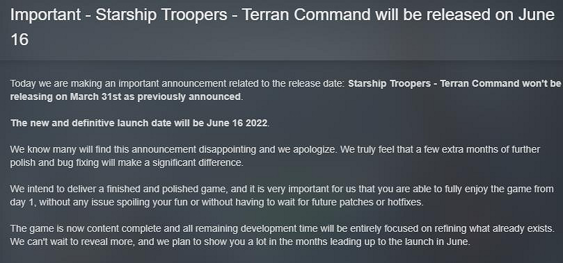 《星河戰隊：人類指揮部》官方宣傳跳票 6月16日正式發售