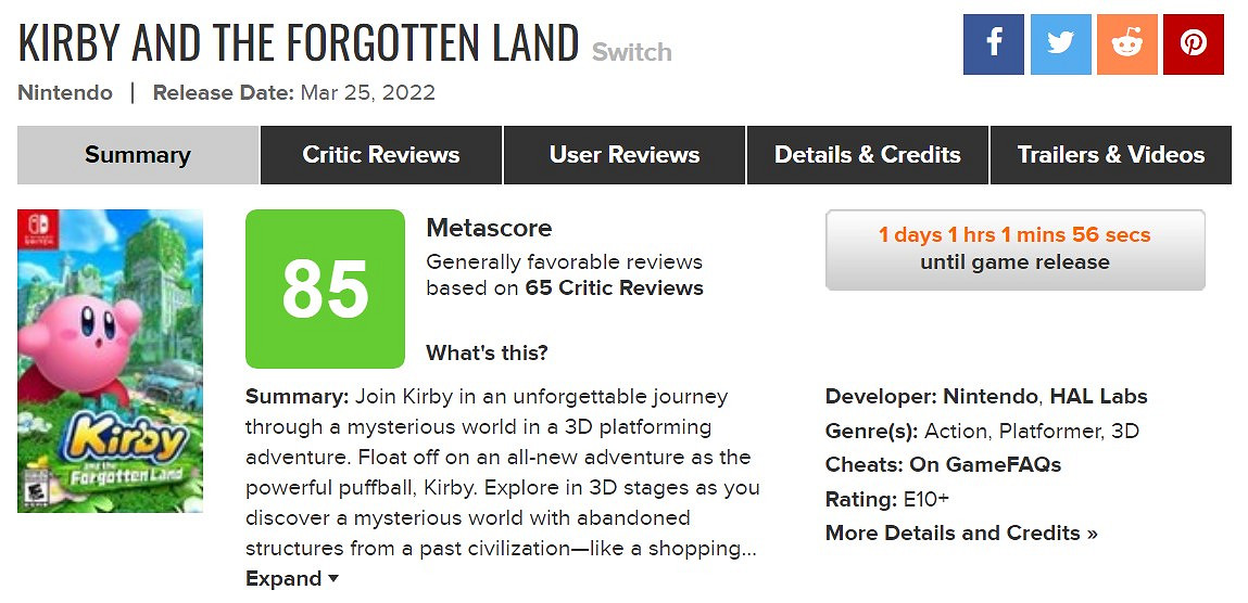 《星之卡比:探索發現》全球媒體評分解禁!均分85! 《星之卡比:探索發現》全球媒體評分解禁!均分85!