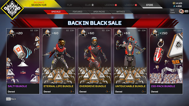 舊皮膚新顏色 《Apex英雄》“回歸黑色”特賣開始 舊皮膚新顏色 《Apex英雄》“回歸黑色”特賣開始