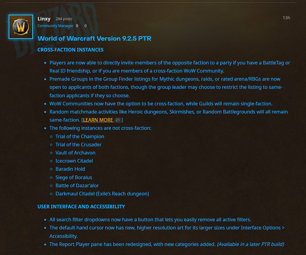 《魔獸世界》9.2.5版本可跨陣營組隊 現已上線測試服 《魔獸世界》9.2.5版本可跨陣營組隊 現已上線測試服