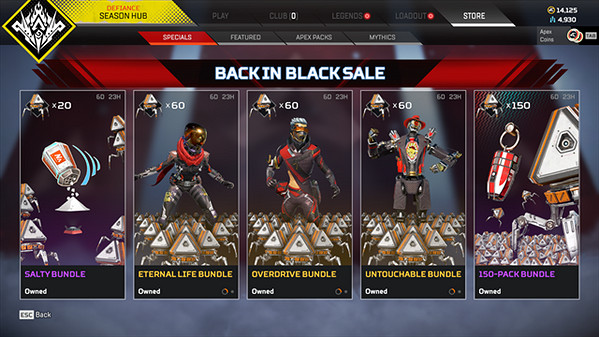 《Apex英雄》官方開啟“回歸黑色”皮膚特賣活動 ! 《Apex英雄》官方開啟“回歸黑色”皮膚特賣活動 !