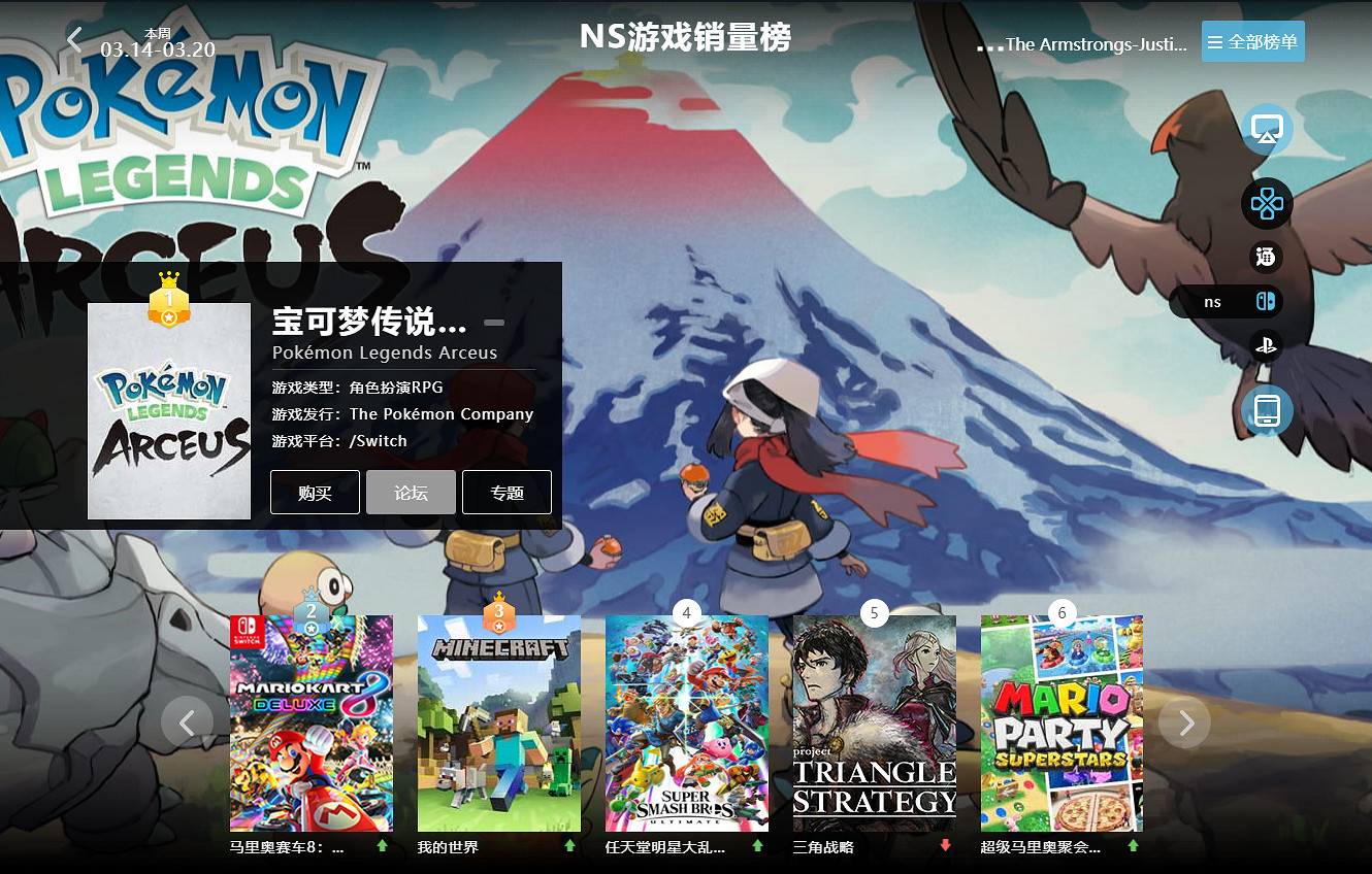 03.14-03.20全球遊戲銷量榜:《雙人成行》史低銷量第二