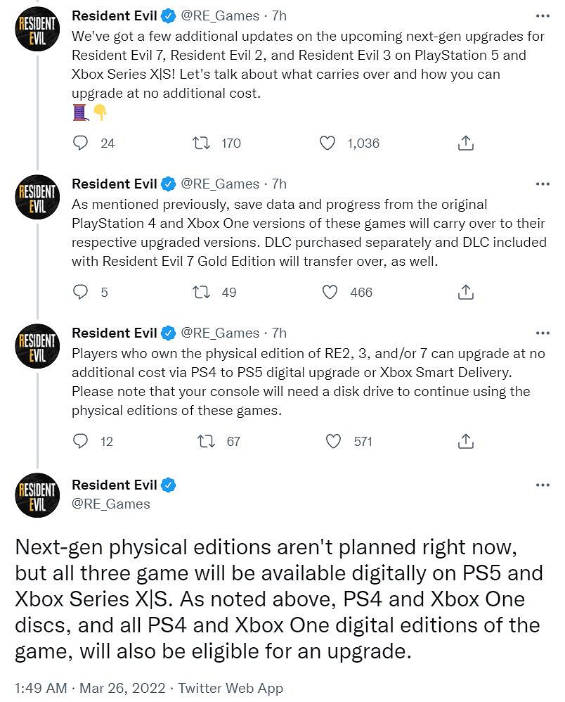 《惡靈古堡》官方再次解釋次世代主機版存檔轉移訊息