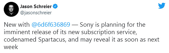 爆料：索尼全新訂閱服務“Spartacus”最早下周公開！