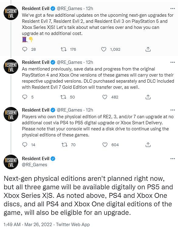 《惡靈古堡》次世代更新新訊：實體版玩家也可更新