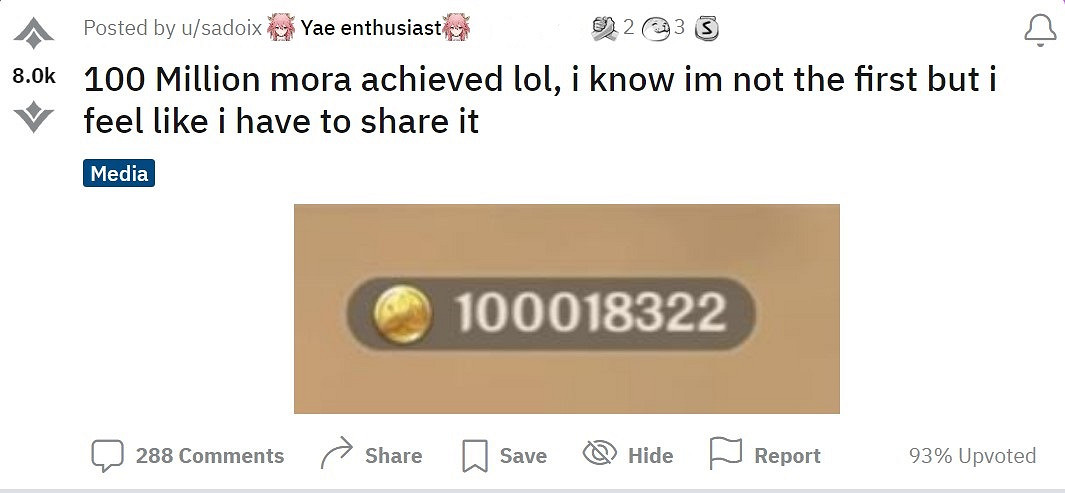 《原神》中最“富有”的男人?國外玩家賺了一億摩拉! 《原神》中最“富有”的男人?國外玩家賺了一億摩拉!