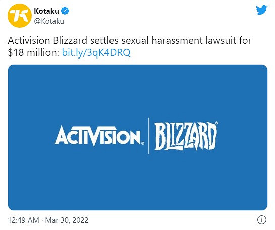 動視暴雪1800萬美元和解性騷擾訴訟！員工：才這麽點？