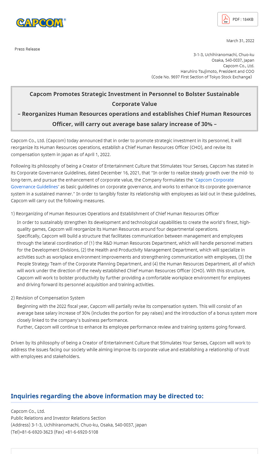 炒冷飯果然香?卡普空宣布漲工資:平均底薪提升30% 炒冷飯果然香?卡普空宣布漲工資:平均底薪提升30%