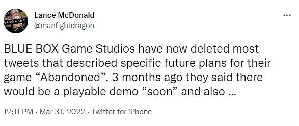 恐怖遊戲《遺棄》開發商刪除大量推文 要跑路了? 恐怖遊戲《遺棄》開發商刪除大量推文 要跑路了?