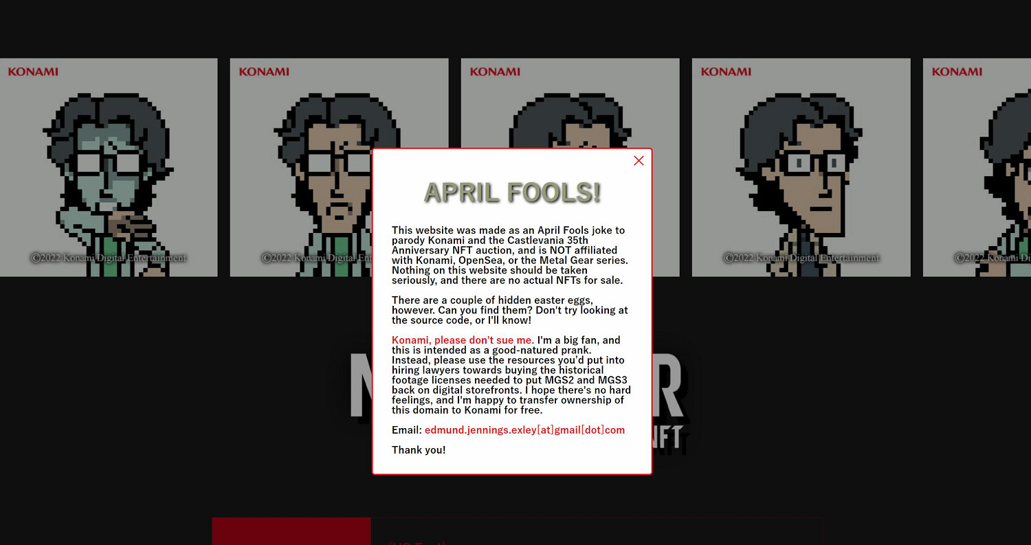 《潛龍諜影》35周年紀念網站只是個愚人節玩笑 《潛龍諜影》35周年紀念網站只是個愚人節玩笑