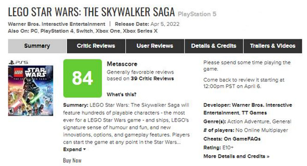 《樂高星際大戰：天行者傳奇》PS5首批媒體評分解禁!