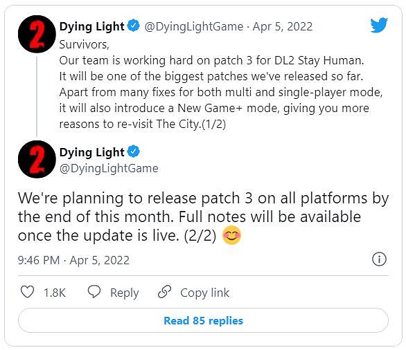 《消光2》月底將推出超大更新：包含「新遊戲+」選項