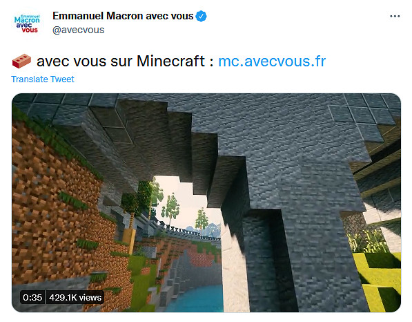 法國總統馬克龍創建《當個創世神麥塊》伺服器開展競選活動