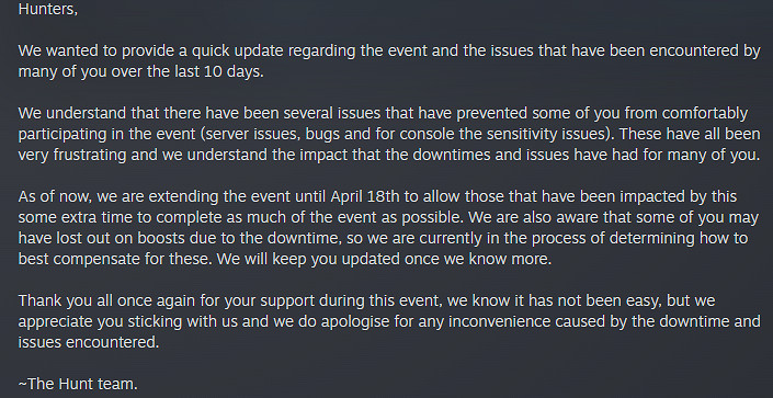 官方為《獵殺：對決》今日活動問題致歉 並發布了更新