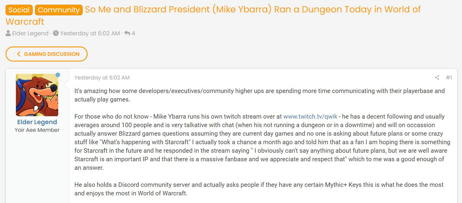 網友分享神奇經歷:跟暴雪總裁一起組團玩WOW副本! 網友分享神奇經歷:跟暴雪總裁一起組團玩WOW副本!