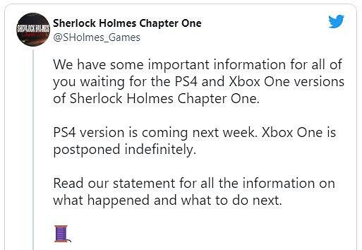 《福爾摩斯:第一章》XB1版宣布延期！PS4版下周發售