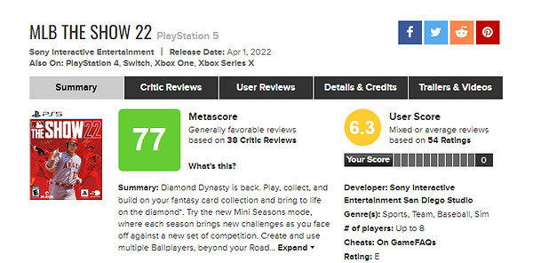 《美國職業棒球大聯盟22》全球媒體評分匯總 M站77分 《美國職業棒球大聯盟22》全球媒體評分匯總 M站77分