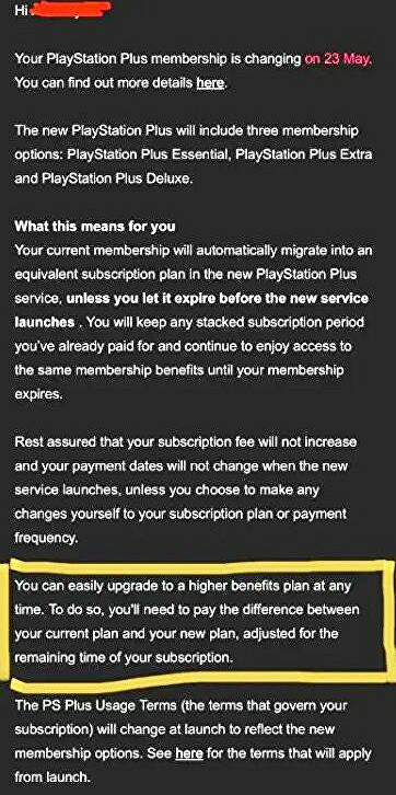 索尼：使用者可隨時升級到PS新訂閱 只需要補差價就行！