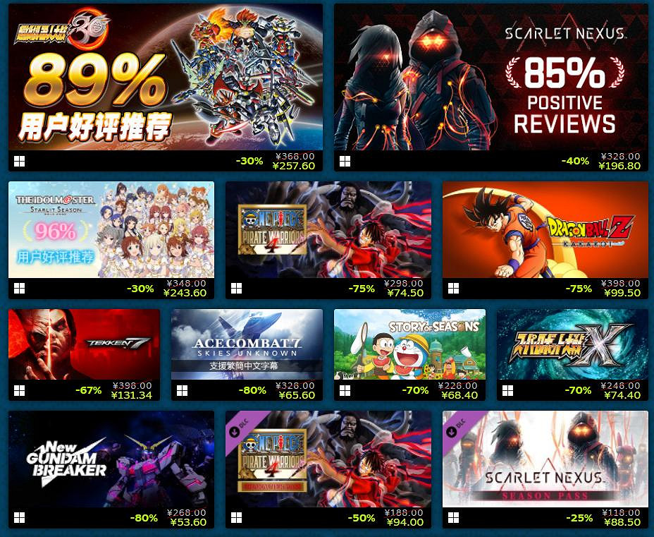 萬代Steam黃金周特賣活動：多款遊戲新平史低促銷！