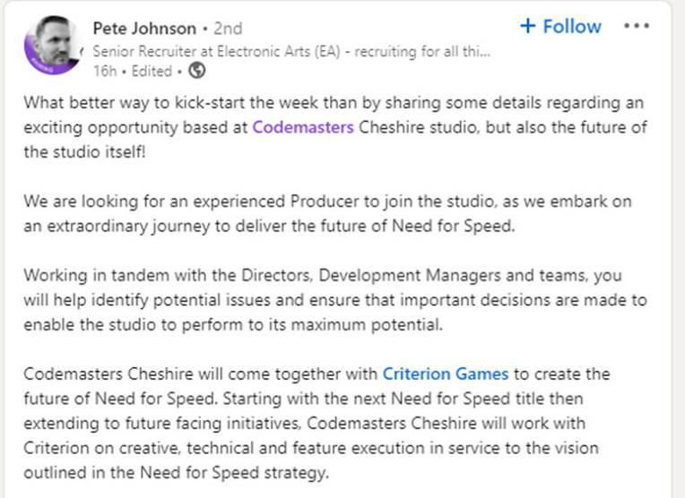 EA高層證實：《塵埃》開發商對《極速快感》新作輔助！