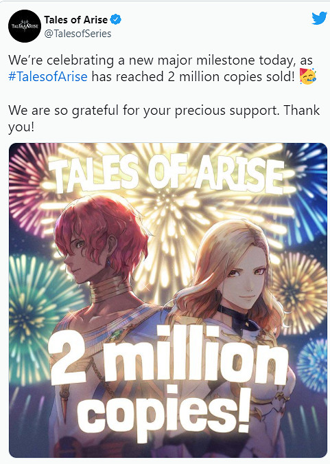 萬代南夢宮官方發圖慶賀《破曉傳奇》銷量破200萬 萬代南夢宮官方發圖慶賀《破曉傳奇》銷量破200萬