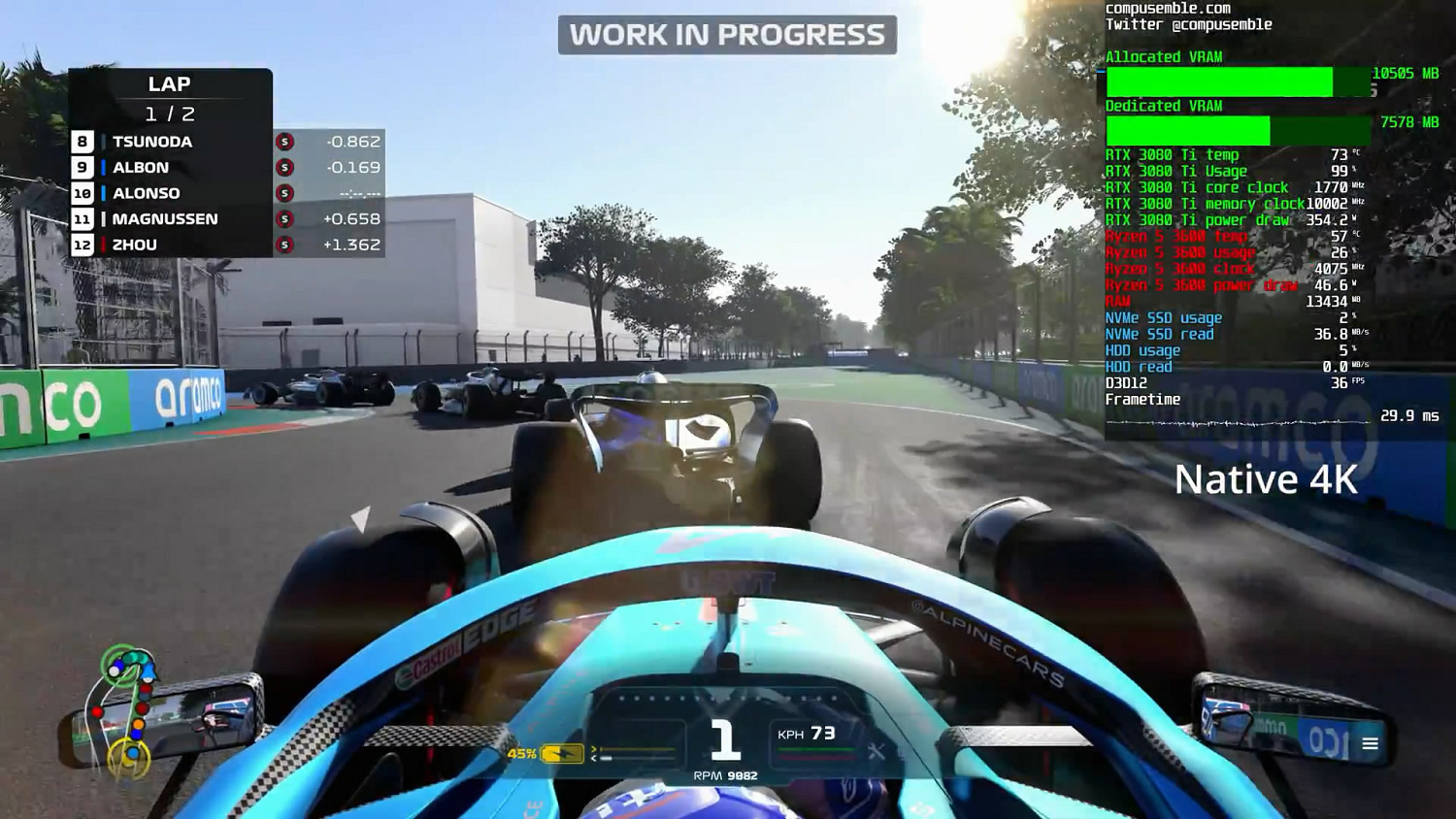 3080Ti《F1 2022》最強展示：最高畫質/光追全開/4K