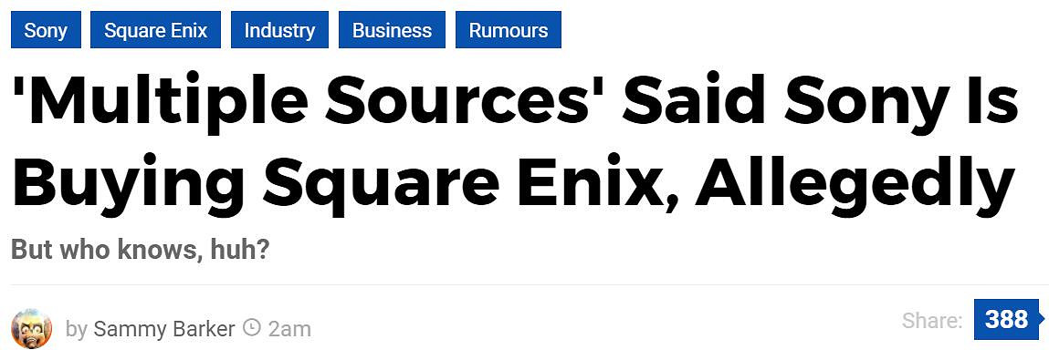 索尼真要收購SE？更多爆料稱這就是那個PS重磅消息!