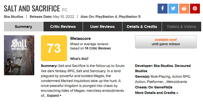 《鹽與獻祭》媒體評分解禁M站均分73分:優秀內容結合 《鹽與獻祭》媒體評分解禁M站均分73分:優秀內容結合