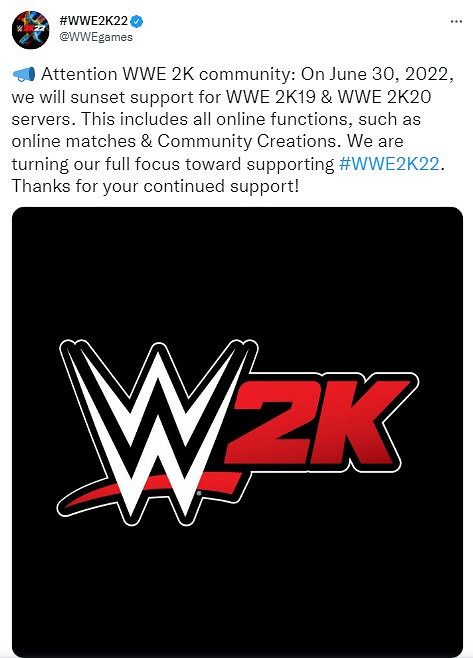 《WWE 2K19》《WWE 2K22》伺服器將於6月30關閉